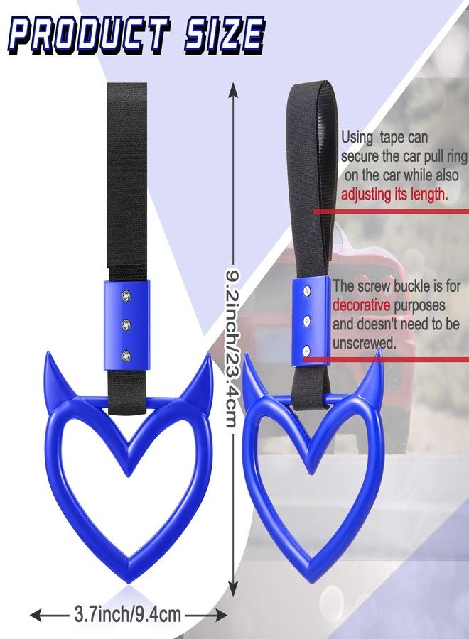 فاباي سلسلة مفاتيح فاباي مكونة من قطعتين بمقبض على شكل قلب، إكسسوار للسيارة، حزام يد على شكل قلب، تعليقة انزلاقية لتزيين السيارة من الداخل والخارج (أزرق، نمط الشيطان) - Image 2